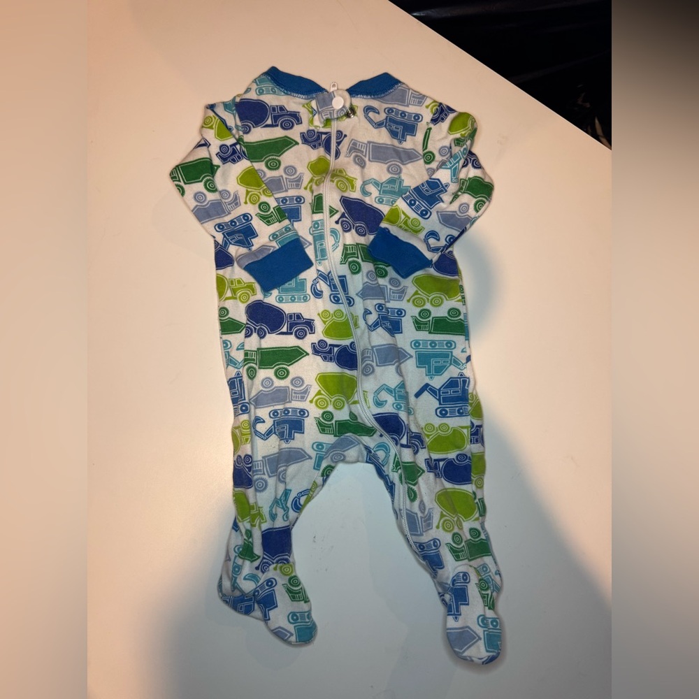 Faded Glory Blue and Green Vehicle Print Kids Footie